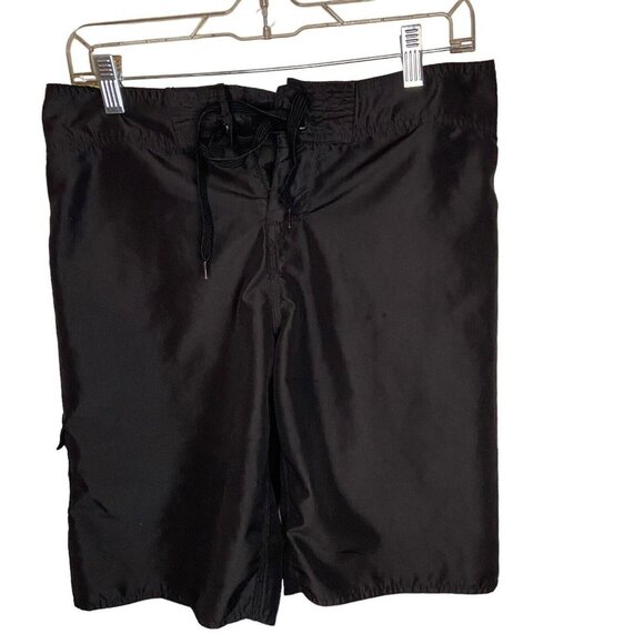 Hang Ten Board Shorts Men's Size 30 Solid Black Swim Trunks Cargo Pockets Shorts - Picture 1 of 4